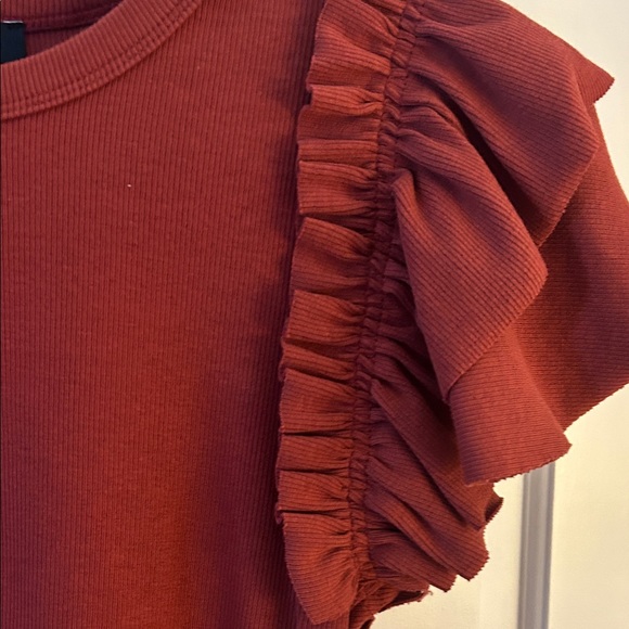 Express Maroon Ruffle Sleeve Blouse - Picture 2 of 4